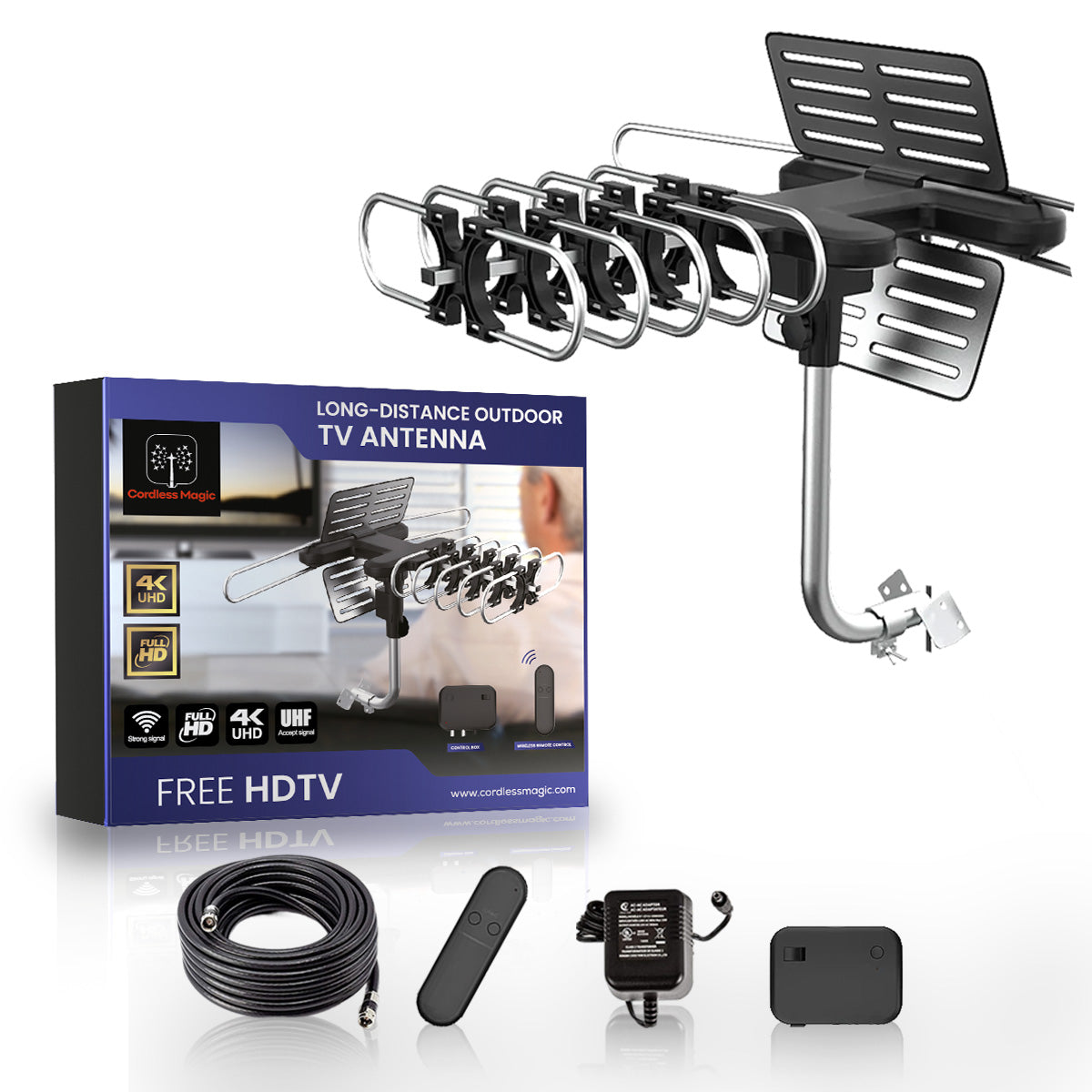 Cordless Magic™ - 2024 Edition Long-Distance Outdoor Antenna - 900 Mile Range