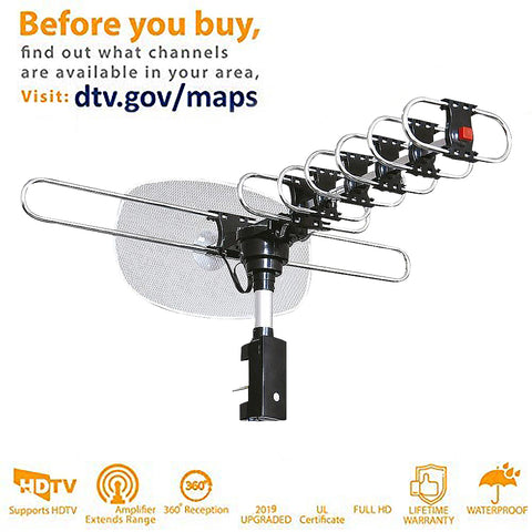 Cordless Magic™ - 2024 Edition Updated Long-Distance Outdoor HD TV Antenna with Full 360 Directional Motor - 900 Mile Range