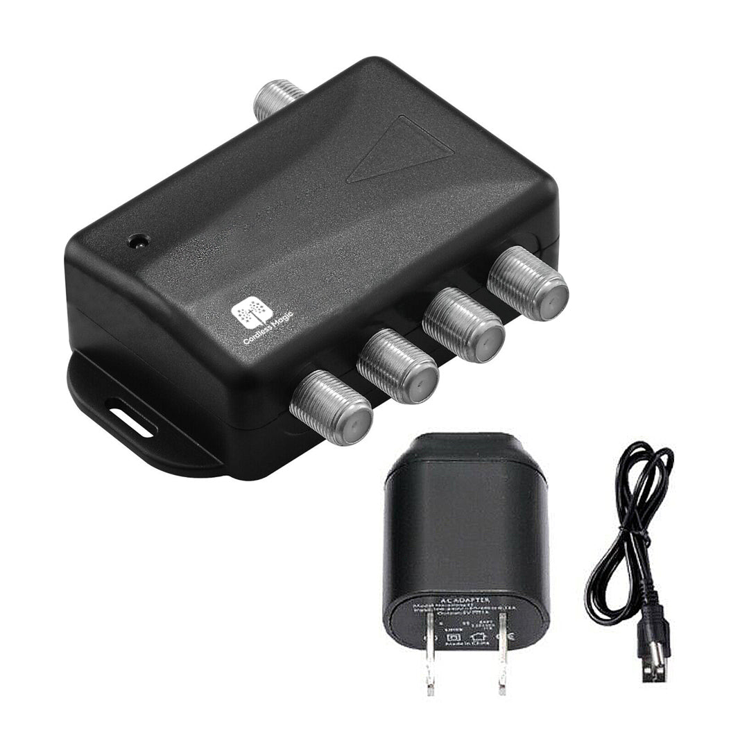 Cordless Magic™ - TV Antenna 4-Port Splitter Signal Booster and Amplifier